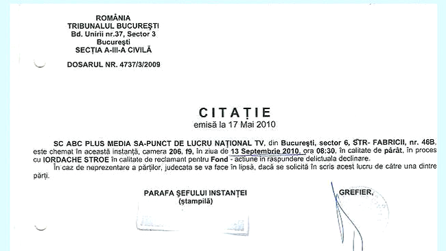 Conducerea postului National TV se amuza pe marginea citatiei primite, dar ii va da curs