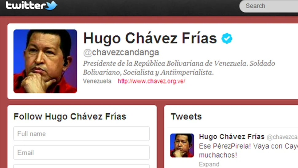 Chavez îi răsplătește pe cei care îl urmăresc pe Twitter