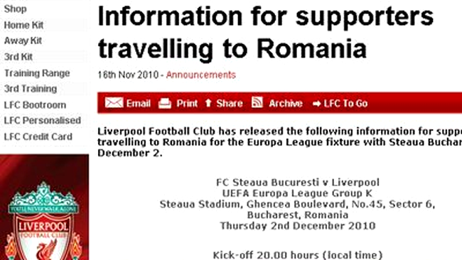 Site-ul lui Liverpool avertizeaza fanii in legatura cu ora eronata de incepere a meciului