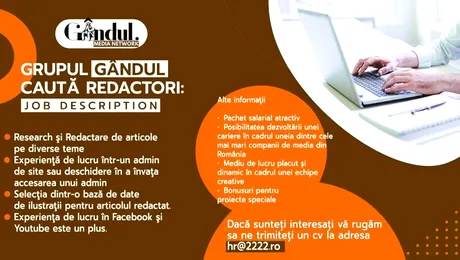 Anunț angajare: Grupul Gândul caută redactori