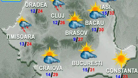 Vremea.Apropo.ro în week-end: Scad temperaturile și vin aversele!