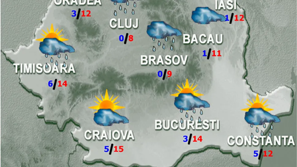 Vremea Apropo.ro în week-end: Cer mai mult noros și ploi în majoritatea zonelor țării