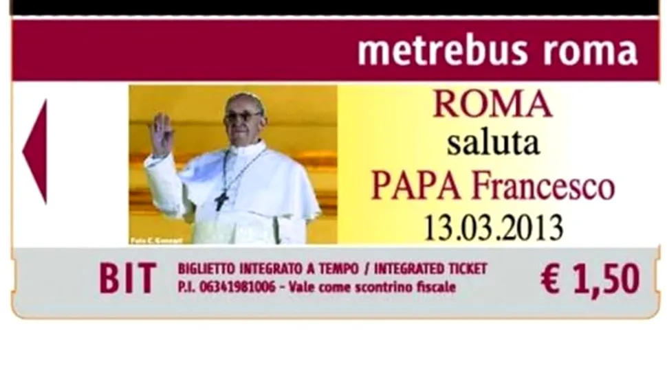 Bilete de autobuz și metrou cu imaginea Papei Francisc, tipărite la Roma