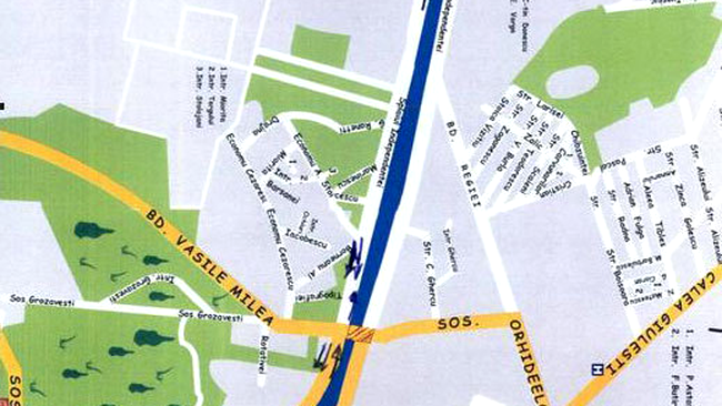 Harta cu zona unde se va circula pe Splaiul Independentei, in zona Podului Grozavesti