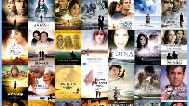 Oameni mici pe plaja, capete gigantice cu nori in fundal