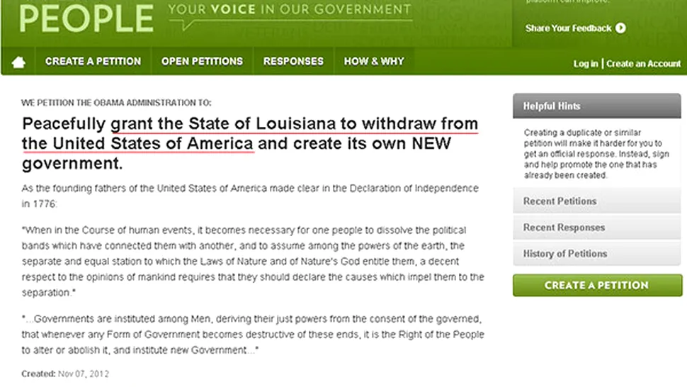 SUA: Casa Albă, obligată să examineze cererile de secesiune ale Texasului și Louisianei