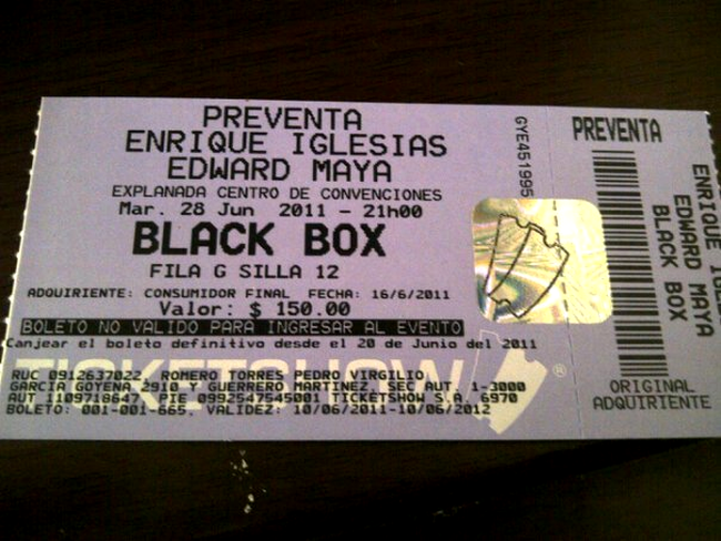 Asa arata biletul de intrare la concertul Edward Maya si Enrique Iglesias de pe 28 iunie 