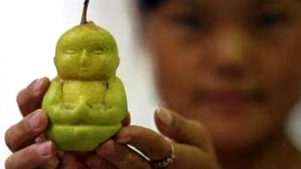 Un fermier chinez cultiva pere in forma de Buddha (Poze)