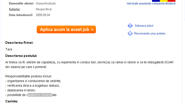 Job inedit in R. Moldova