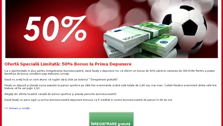 (P) Oferta speciala limitata: 50% bonus la prima depunere!