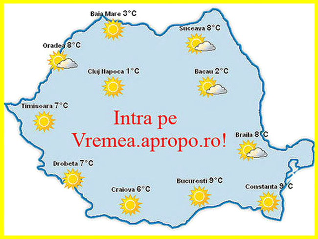 Click pe vremea.apropo.ro, pentru prognoza meteo completa!