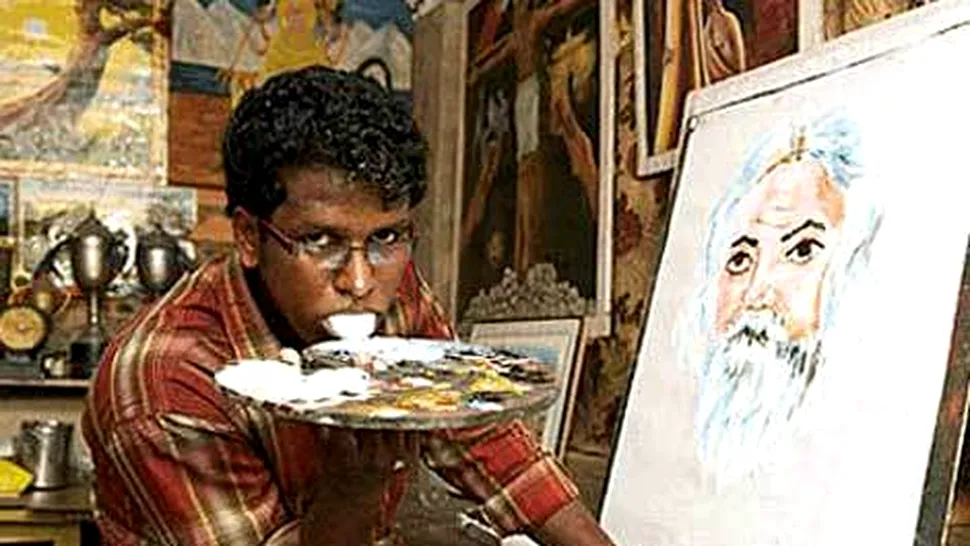 Un artist indian pictează doar cu limba (Video)
