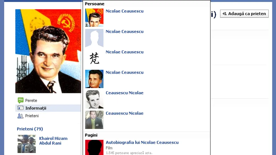 Nicolae Ceausescu pe Facebook, de 148 de ori!
