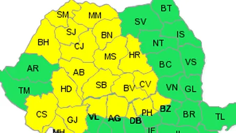 Meteorologii au prelungit avertizarea de cod galben de vreme rea