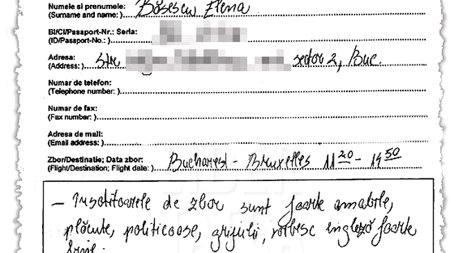 Facsmil al chestionarului completat gresit de Elena Basescu