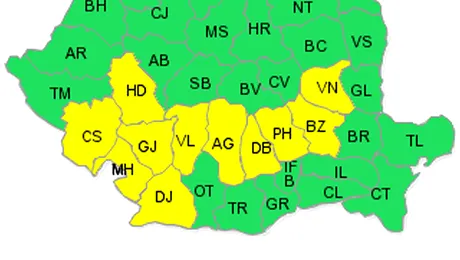 Cod galben de ploi și vânt pentru 11 județe din țară