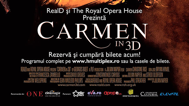 Afisul celebrei opere Carmen de Bzet, in format 3D RealD