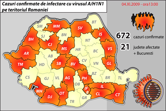 Raspandirea gripei porcine in Romania - vezi aici harta