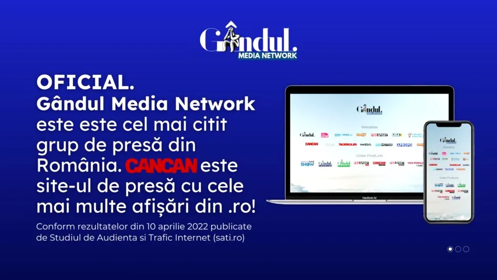 OFICIAL. Grupul Gândul este cel mai citit grup de presă din România. CANCAN este site-ul de presă cu cele mai multe afișări din .ro