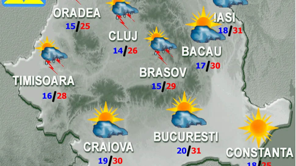 Vremea Apropo.ro: Aproape caniculă în sud-est și cod galben de ploi în nord-vest