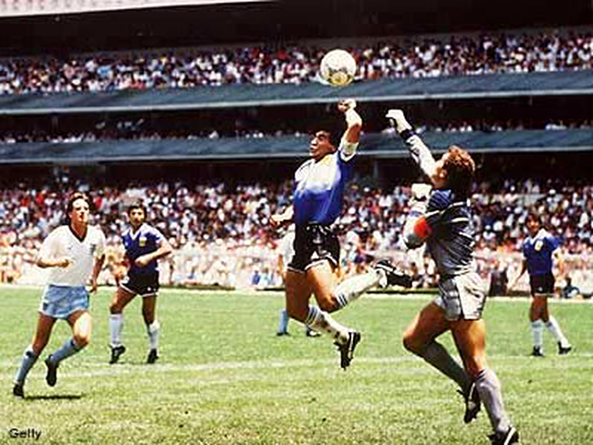 Diego Maradona''s 'Hand of God'' goal during the quarter finals of the 1986 World cup between England and Argentina