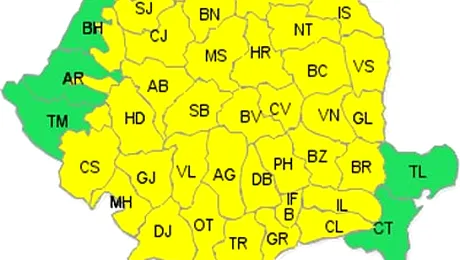Codul galben, extins pentru aproape toata tara