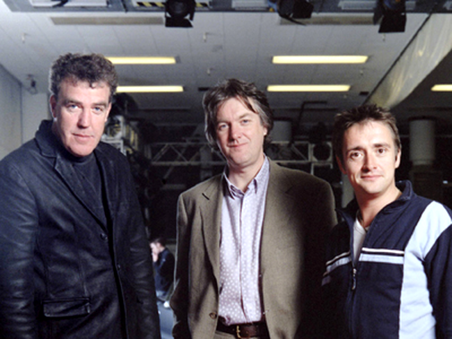 Prezentatorii emisiunii Top Gear: Jeremy Clarkson, James May, Richard Hammond 