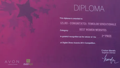 121.ro a obținut premiul al doilea la Digital Divas, la secțiunea Best Women Websites