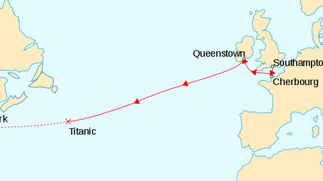 Traseul pe care trebuia sa il urmeze Titanicul, in 1912