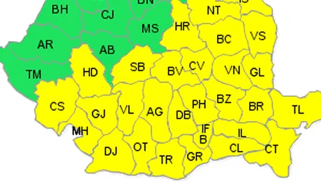 ANM: Codul galben de furtuni, prelungit până joi, ora 23.00