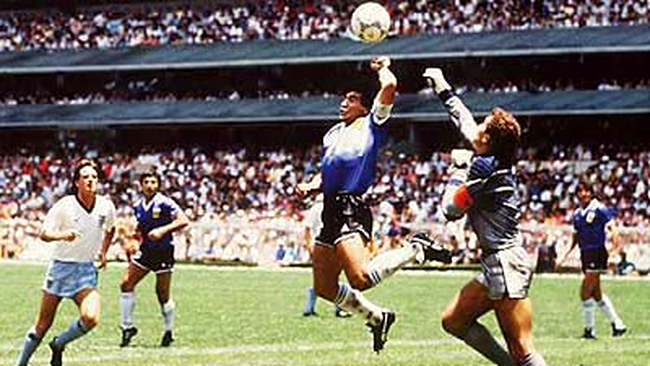 Diego Maradona''s 'Hand of God'' goal during the quarter finals of the 1986 World cup between England and Argentina