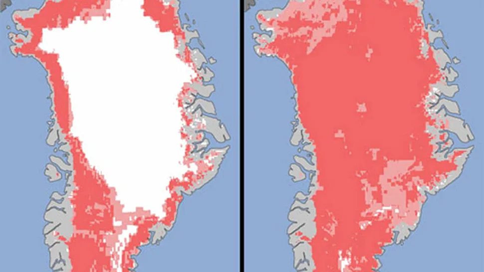 Calota glaciară a Groenlandei s-a topit aproape în totalitate