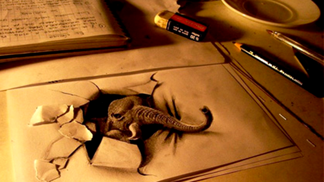 Desen 3D realizat de Fredo, doar cu creionul