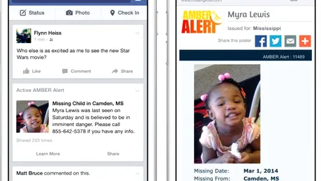 Facebook lansează Amber Alterts pentru găsirea copiilor dispăruți