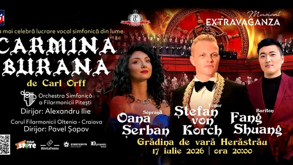 CARMINA BURANA  – premieră în aer liber, cu tenorul ŞTEFAN von KORCH pe scenă, pe 17 iulie la Grădina de Vară  Herăstrău din Bucureşti