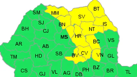 Cod galben de ploi și ninsori, de vineri până sâmbătă