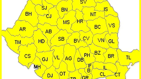 Cod galben de canicula in sud si est, cu ploi in zonele de deal si munte!