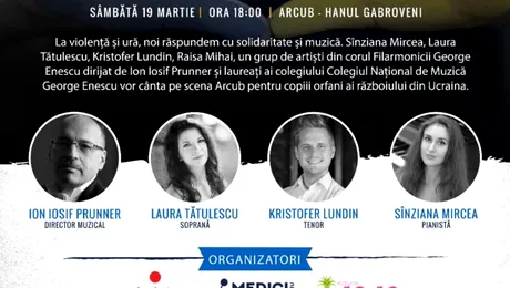 Concert caritabil pentru copiii ucraineni orfani ajunși în România, organizat de Medici pentru România, Asociația Jojo și Fundația Silvestri
