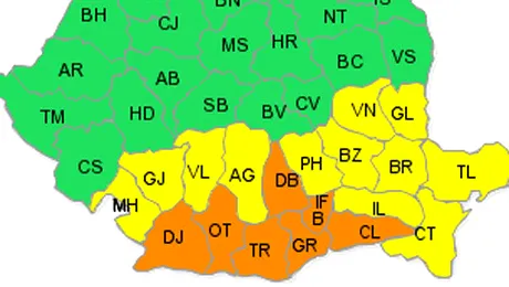Codul portocaliu de caniculă extins pentru mai multe județe din sudul țării