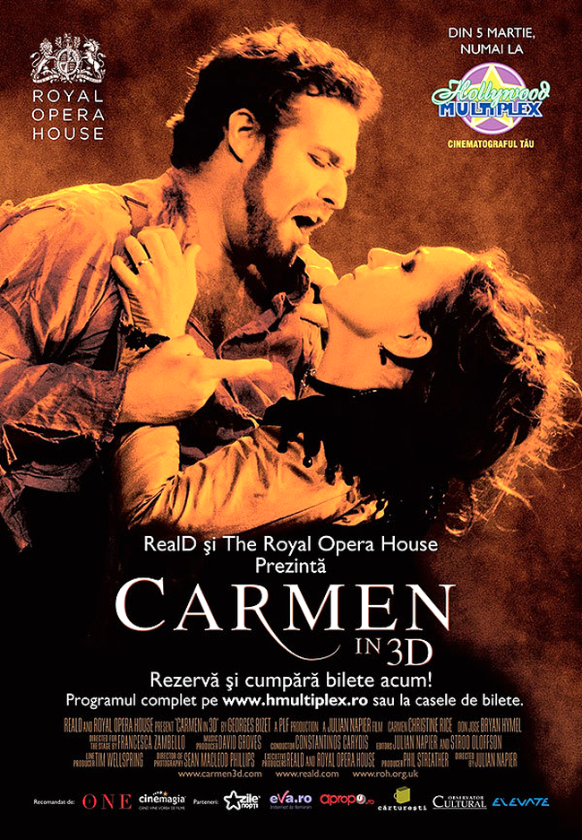 Afisul celebrei opere Carmen de Bzet, in format 3D RealD